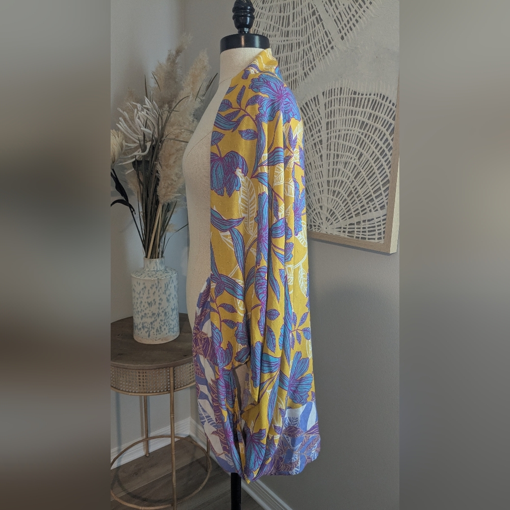 Anthropologie Yellow and Purple Leaf Scarf